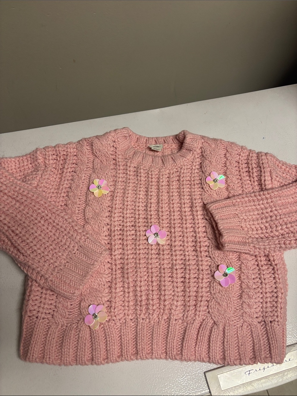 NWOT River Island Pink Chunky Knit Flower Sweater